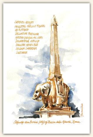 Olifantje van Bernini in Rome, aquarel, 2004